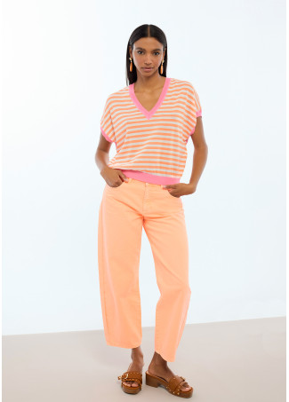 Short Sleeve Bicolor Striped Sweater