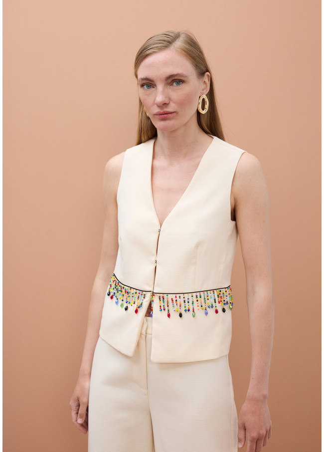 Fitted Vest with Multicolor Stones
