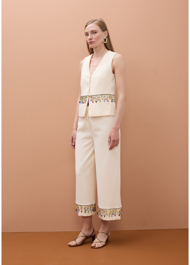 Fitted Vest with Multicolor Stones