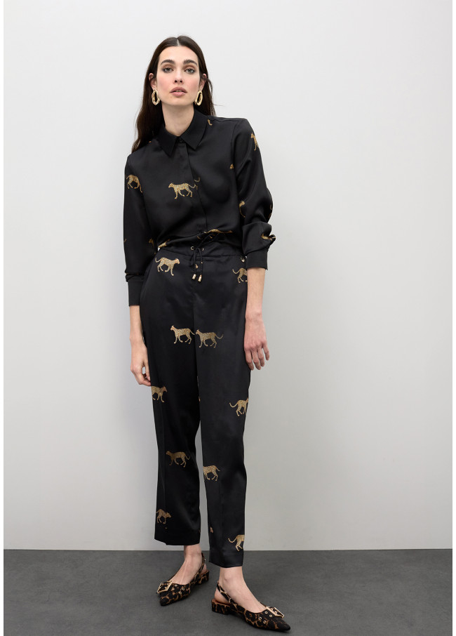 Jogger em Cetim Estampa Leopardo