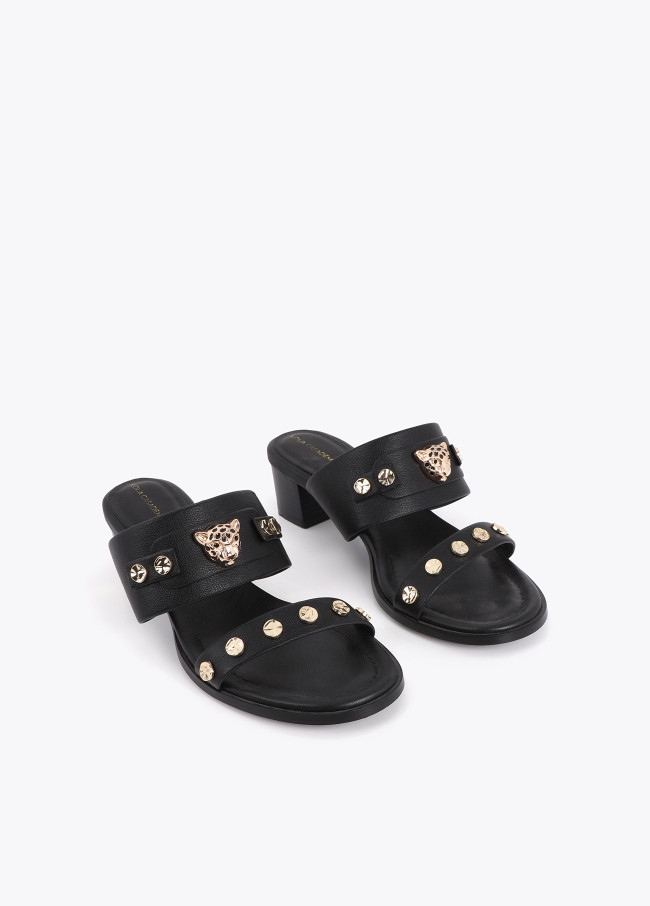 Heel Sandal with Leopard Head and Studs