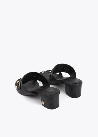 Heel Sandal with Leopard Head and Studs