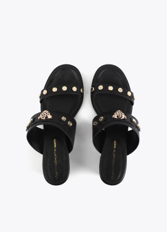 Heel Sandal with Leopard Head and Studs