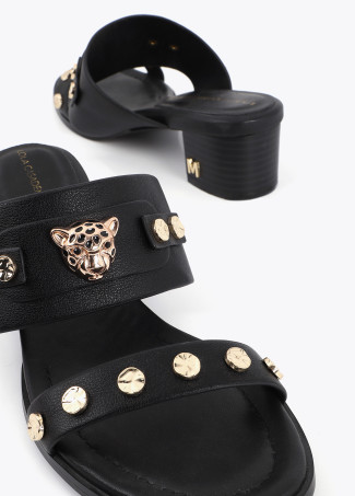 Heel Sandal with Leopard Head and Studs
