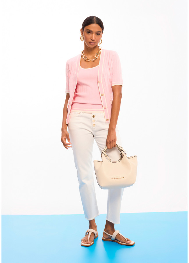 Short Sleeve Cardigan with Contrast Details