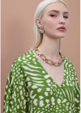 Bedruckte Bluse mit Puffärmeln und V-Ausschnitt