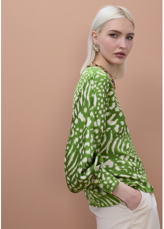 Printed Blouse with Puff Sleeves and V-Neck