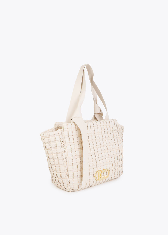 Borsa Materiale Intrecciato con Fiocco Metallico