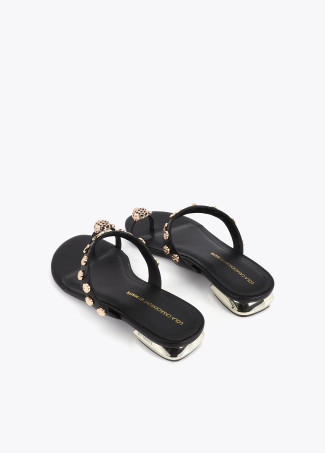 Flat Sandal with Leopard Head and Studs