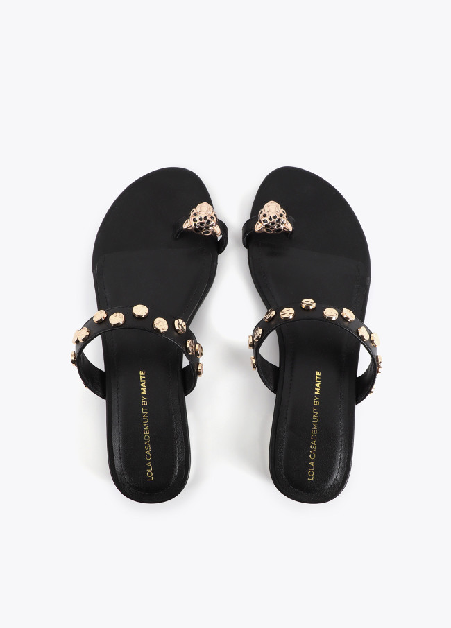 Flat Sandal with Leopard Head and Studs
