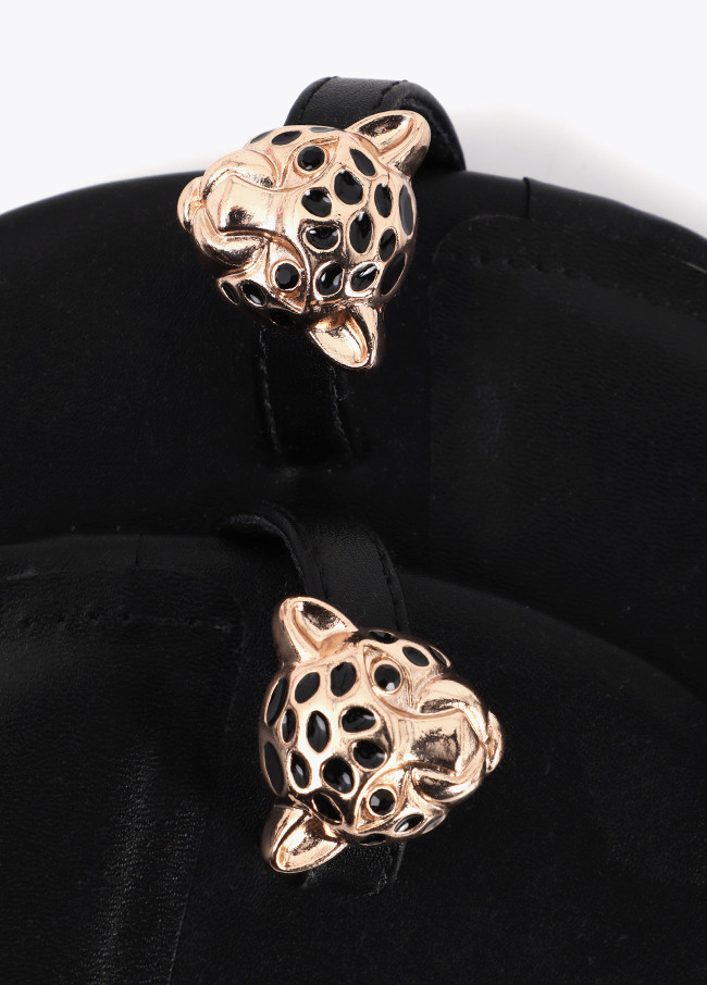 Flat Sandal with Leopard Head and Studs