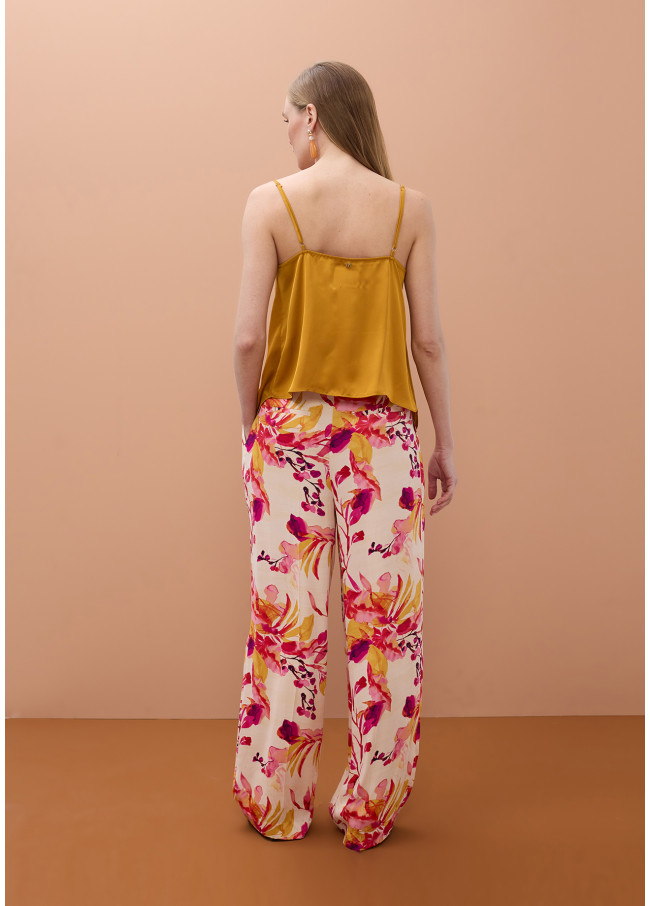 Calças Satinadas Wideleg Estampadas