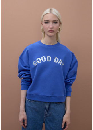 Sudadera felpa cuello redondo texto good day