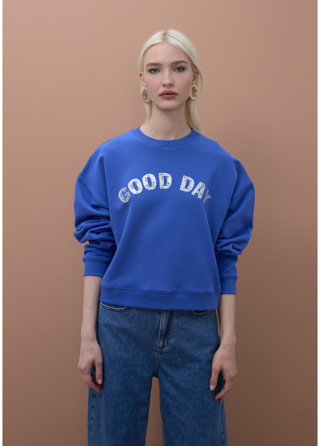 Sudadera felpa cuello redondo texto good day
