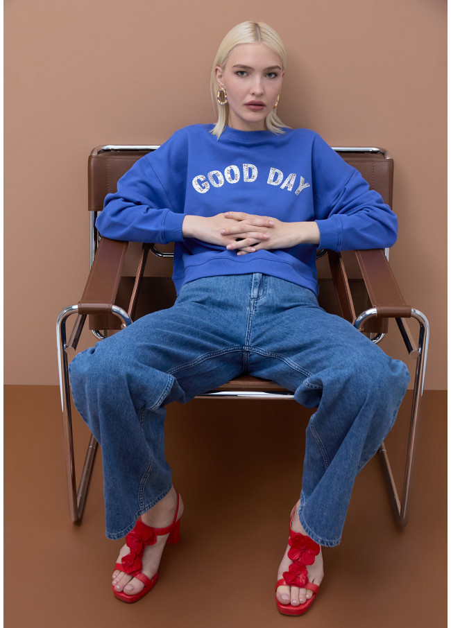 Sweat à col rond en polaire 'Good Day'