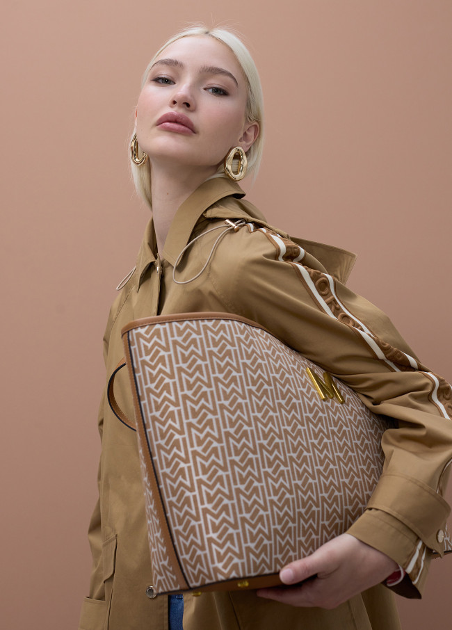 Shopper with Jacquard and Faux Leather