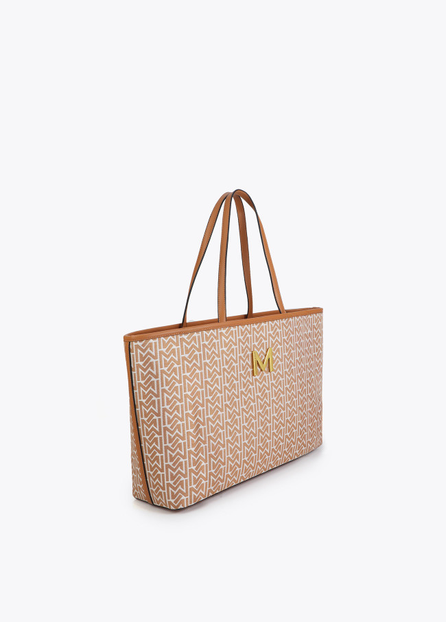 Shopper combinado jaquard y efecto piel