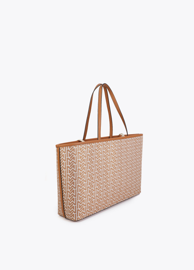 Shopper in Jacquard e Effetto Pelle