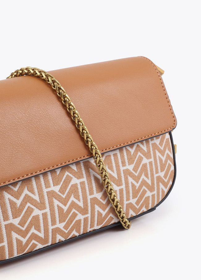 Jacquard and Faux Leather Flap Crossbody