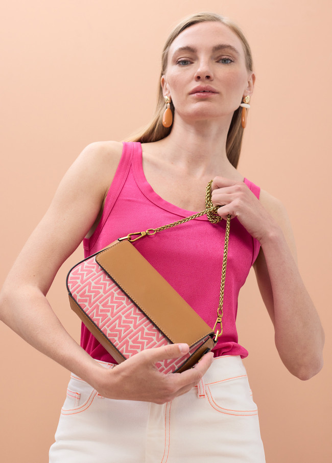 Umhängetasche mit Jacquard- und Kunstlederklappe