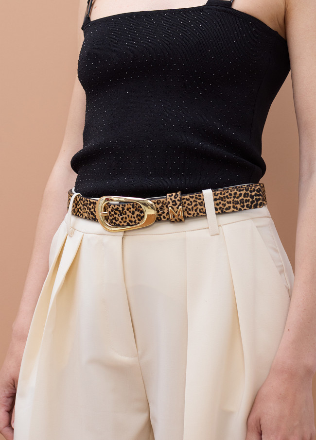 Cintura Sottile in Pelle Stampa Animalier