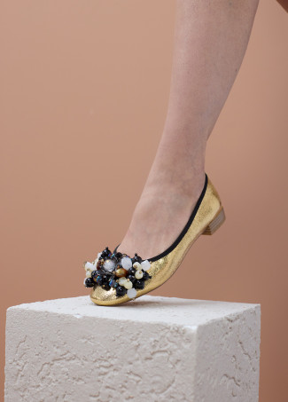 Metallic Flat Ballerina Shoes with Applique Details