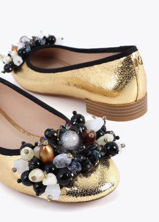 Metallic Flat Ballerina Shoes with Applique Details