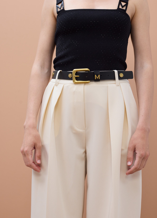 Belt with Square Buckle and Irregular Studs