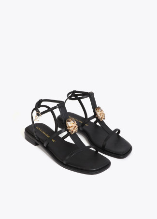 Flat Sandal with Crystal Embellished Strap
