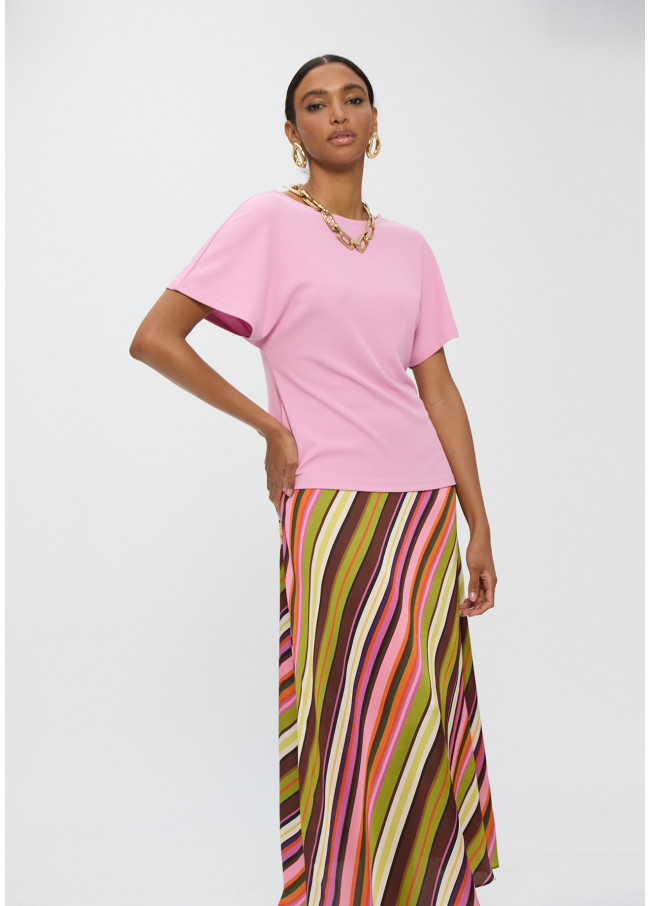 Gonna Satinata a Righe Multicolori