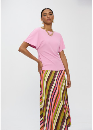 Gonna Satinata a Righe Multicolori