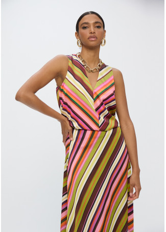 Satin Skirt with Multicolor Stripes