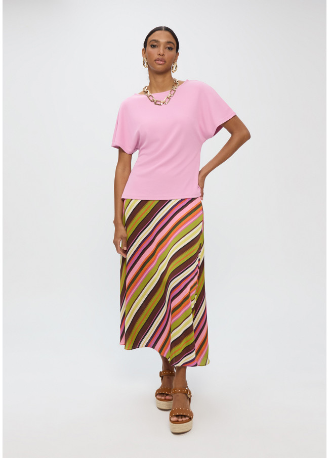 Satin Skirt with Multicolor Stripes