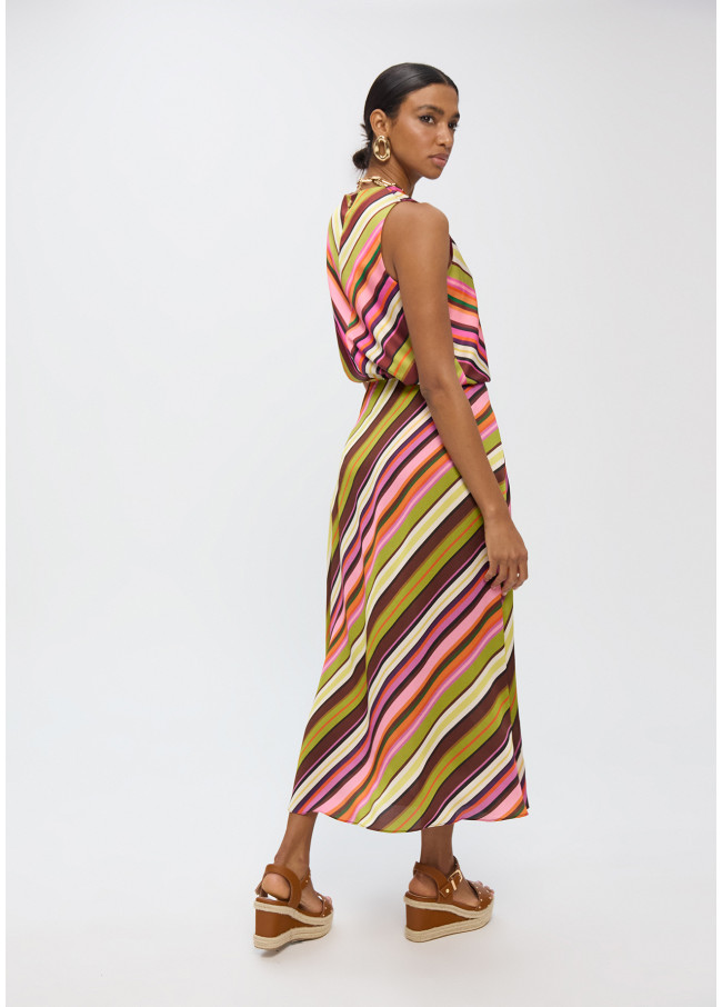 Satin Skirt with Multicolor Stripes