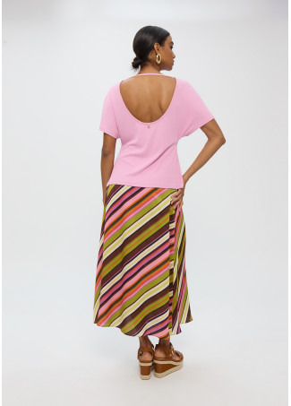 Satin Skirt with Multicolor Stripes
