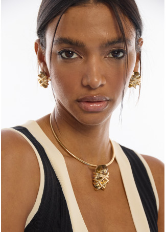 Maxi Crystal Earring with Metallic Detail