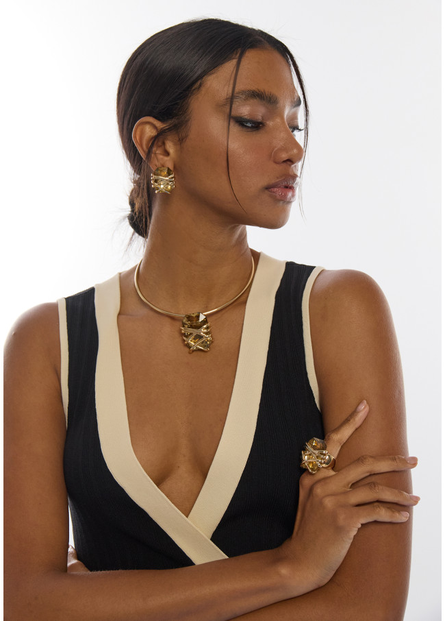 Maxi Ohrring mit Kristall und Metalldetail