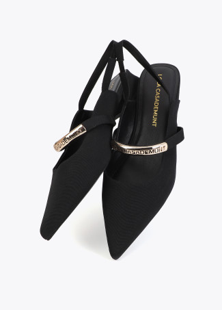 Sapatilhas Planas em Tecido Grosgrain com Detalhe de Logotipo