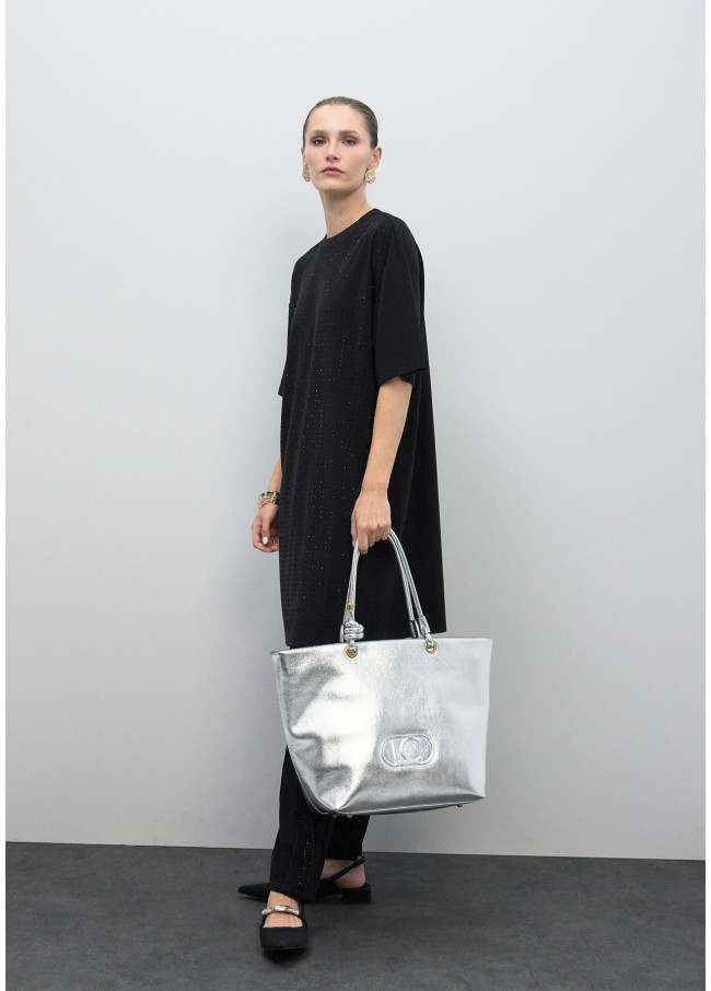 Shopper Desestruturado Dourado com Logo Oval em...