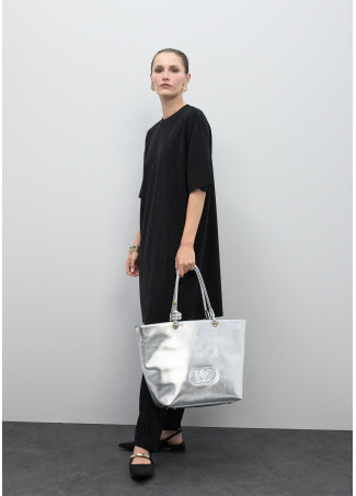 Shopper Desestruturado Dourado com Logo Oval em Relevo