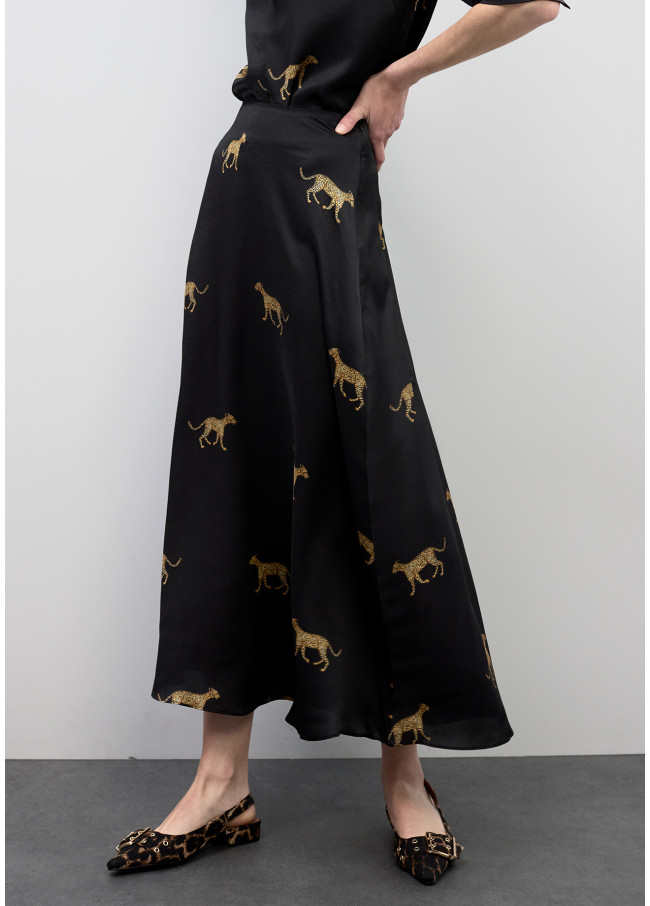 Gonna Satinata Stampa Leopardo