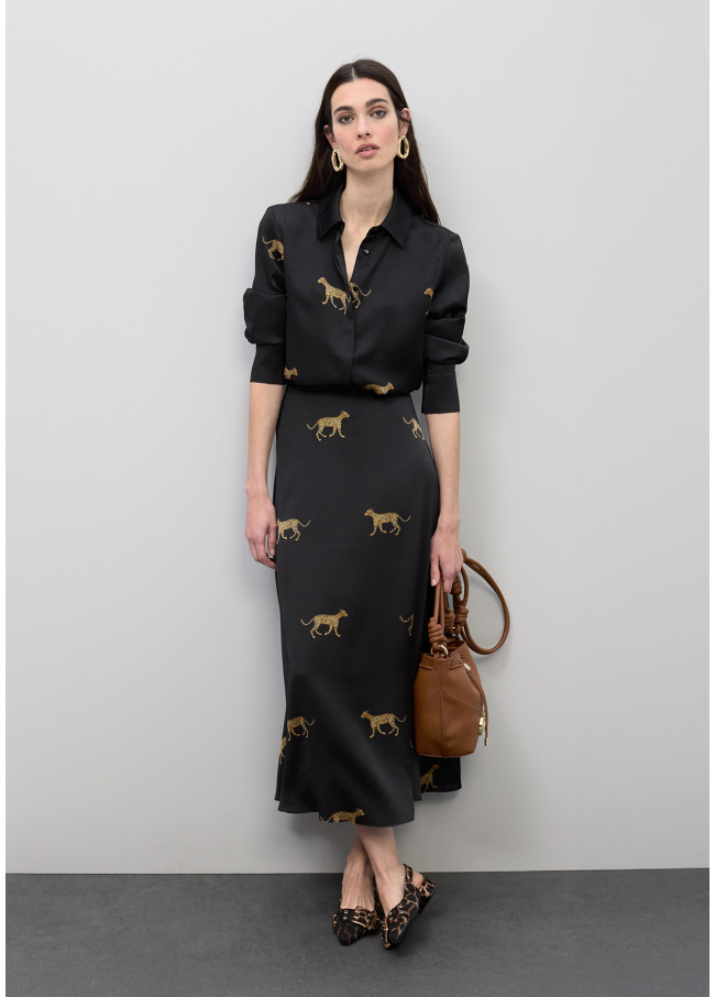 Falda satinada print leopardo