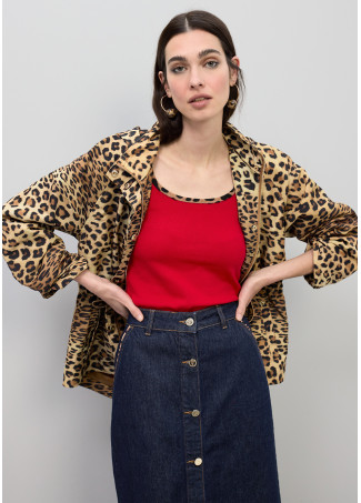 Technical Short Parka with Animal Print Hood