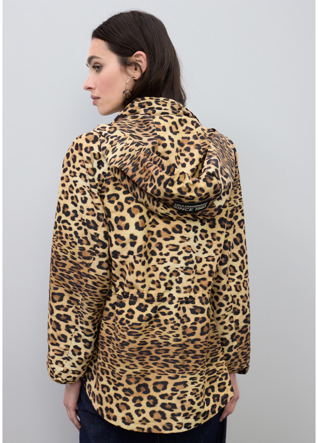 Parka tecnico corto con cappuccio stampa animale