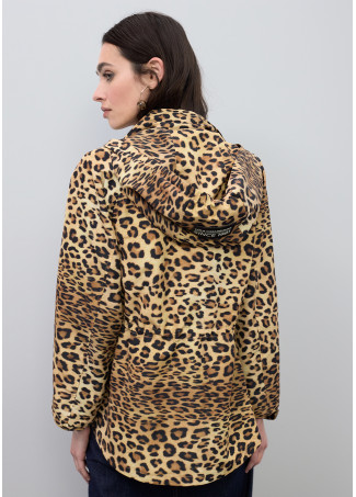 Parka tecnico corto con cappuccio stampa animale