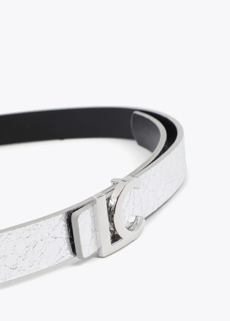 Reversible Belt with Silver Metallic LC Buckle