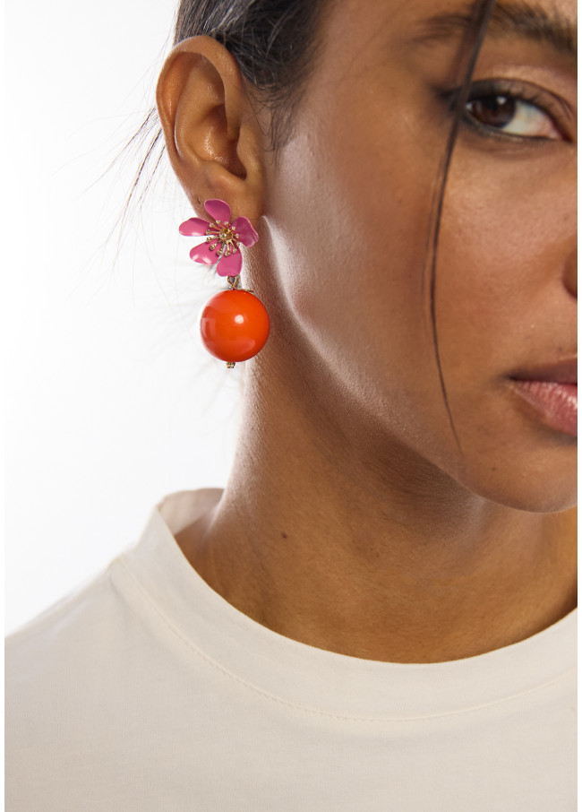 Lacquered Metal Flower Earring