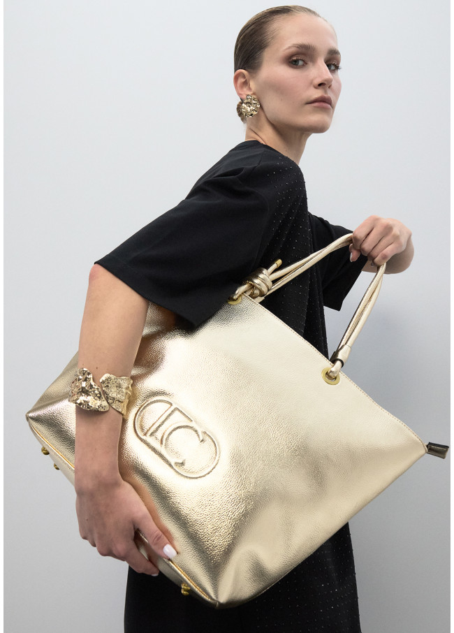 Destrukturierte Goldene Shopper mit Geprägtem...