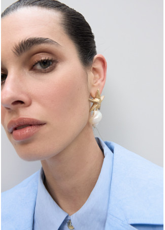 Metallic Starfish and Natural Seashell Maxi Earrings