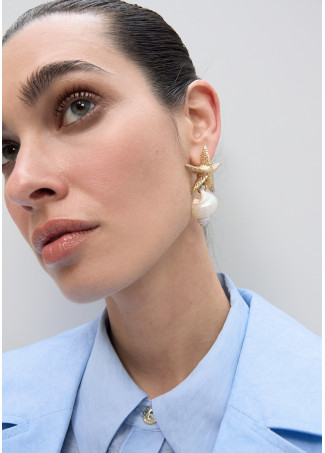 Metallic Starfish and Natural Seashell Maxi Earrings